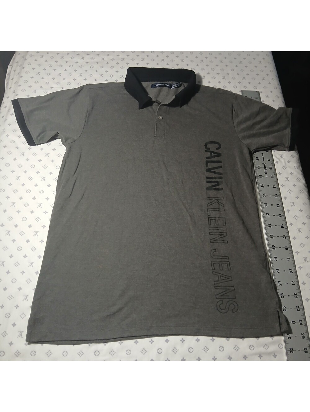 Calvin Klein Jeans Streetwear Polo Shirt Gray Black Short Sleeve Men XL